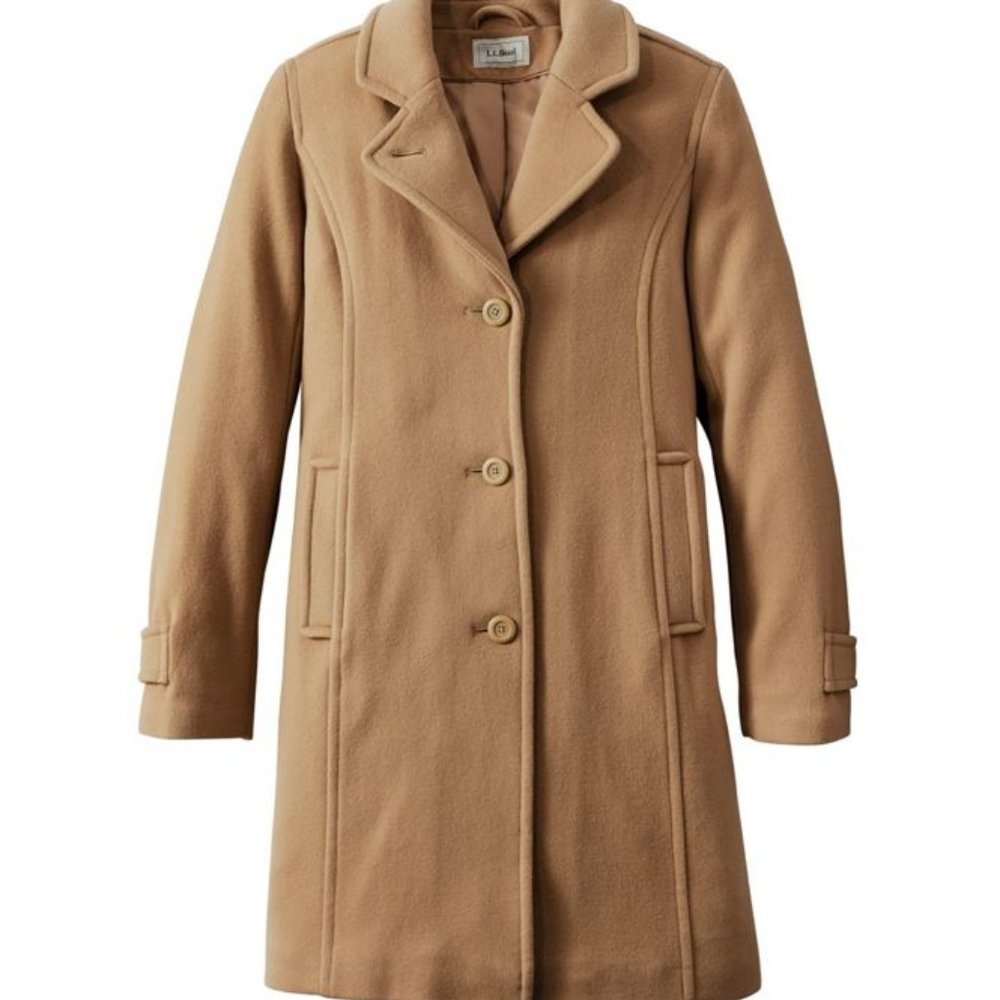 LL Bean Camel Classic Lambswool Polo Coat Size 10 Regular